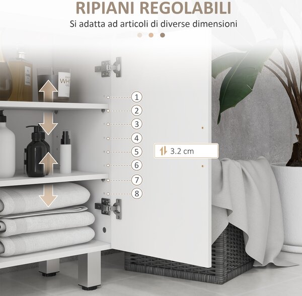 Kleankin Mobile Bagno con 2 Cassetti e Armadietto con Ripiano Regolabile, in Legno, 60x30x93 cm, Bianco | Aosom Italy