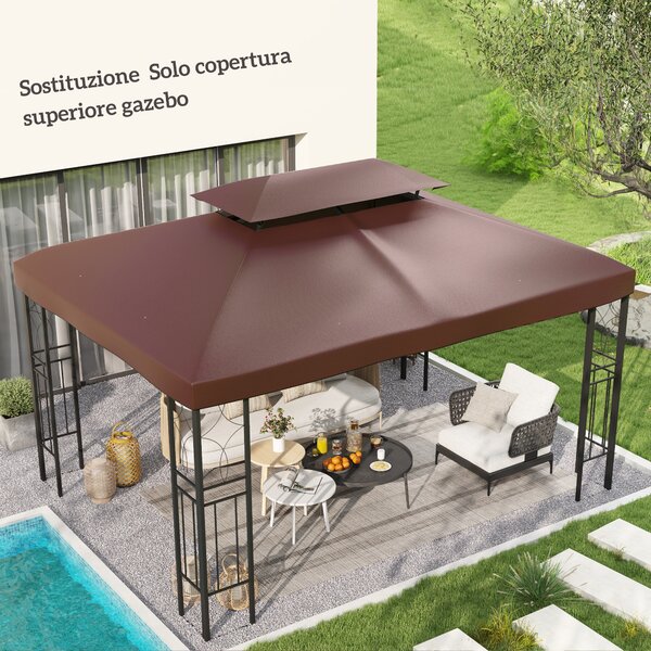 Outsunny Copertura per Gazebo da Giardino 3x4 m a 2 Livelli in Tessuto Oxford 600D con Fori di Drenaggio, Caffè | Aosom Italy