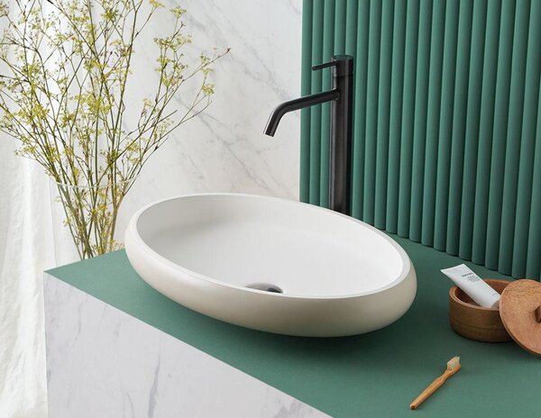 SANYCCES ESLIDA Lavabo da appoggio ovale in mineralguss 60x40 cm, bianco opaco