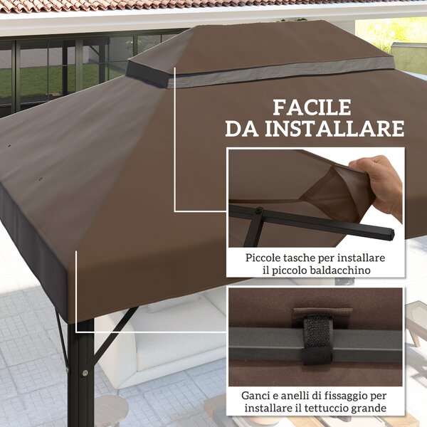 Outsunny Copertura per Gazebo da Giardino 3x4 m a 2 Livelli in Tessuto Oxford 600D con Fori di Drenaggio, Caffè | Aosom Italy