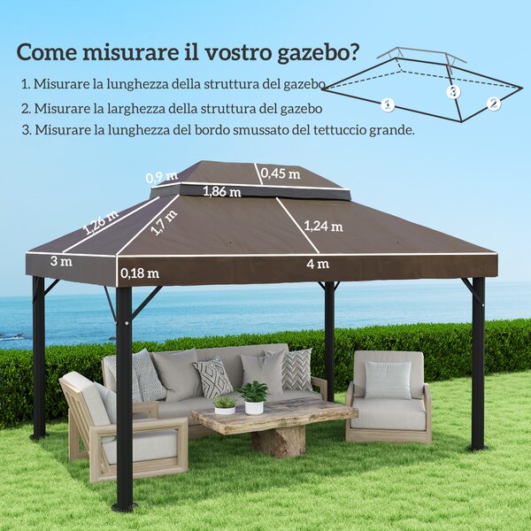 Outsunny Copertura per Gazebo da Giardino 3x4 m a 2 Livelli in Tessuto Oxford 600D con Fori di Drenaggio, Caffè | Aosom Italy