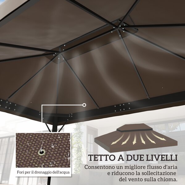 Outsunny Copertura per Gazebo da Giardino 3x4 m a 2 Livelli in Tessuto Oxford 600D con Fori di Drenaggio, Caffè | Aosom Italy