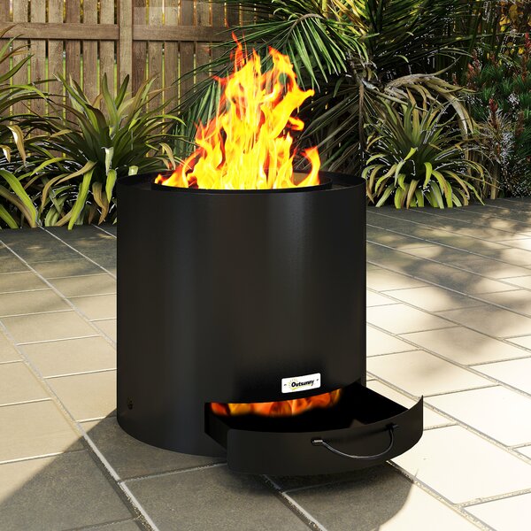 Outsunny Braciere Ø45 x 42 cm in acciaio inossidabile, con attizzatoio e raccoglicenere, Nero | Aosom Italy