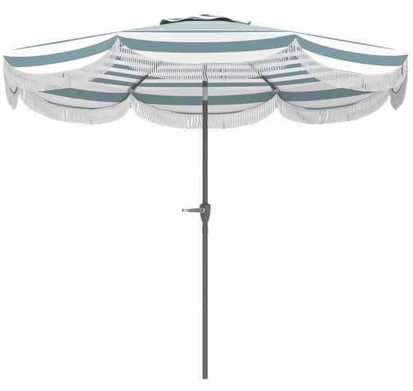 Outsunny Ombrellone da giardino 2,7 m, inclinabile UPF 30+ con manovella, 8 stecche, Azzurro chiaro e bianco | Aosom Italy