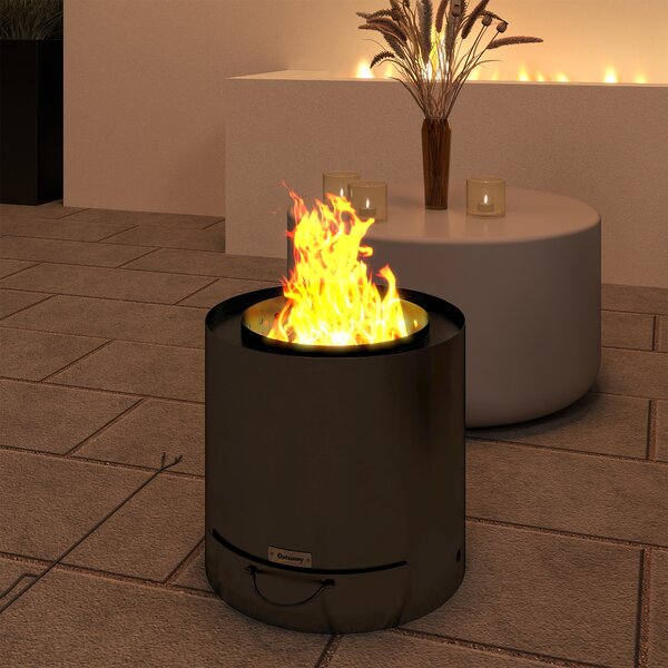 Outsunny Braciere Ø45 x 42 cm in acciaio inossidabile, con attizzatoio e raccoglicenere, Nero | Aosom Italy