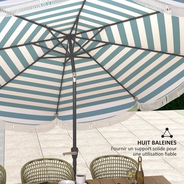 Outsunny Ombrellone da giardino 2,7 m, inclinabile UPF 30+ con manovella, 8 stecche, Azzurro chiaro e bianco | Aosom Italy