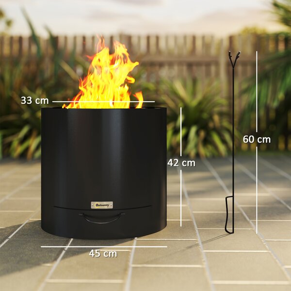 Outsunny Braciere Ø45 x 42 cm in acciaio inossidabile, con attizzatoio e raccoglicenere, Nero | Aosom Italy