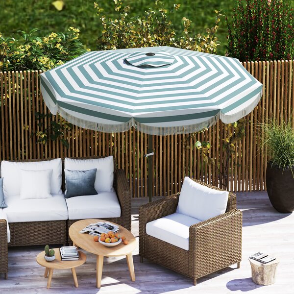 Outsunny Ombrellone da giardino 2,7 m, inclinabile UPF 30+ con manovella, 8 stecche, Azzurro chiaro e bianco | Aosom Italy