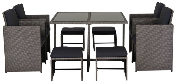 Outsunny Set Mobili da Giardino Esterno Tavolo con 4 Sedie 4 Poggiapiedi 9pz Rattan Grigio|Aosom