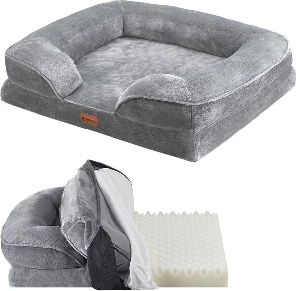 Juskys letto per cani Sheena M ortopedico, lavabile e antiscivolo - 72 x 60 x 17 cm - divano per cani fluffy grigio - letto per animali divano per cani