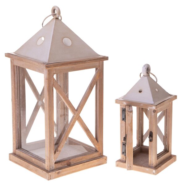 Set 2 Lanterne in Legno H 42 cm