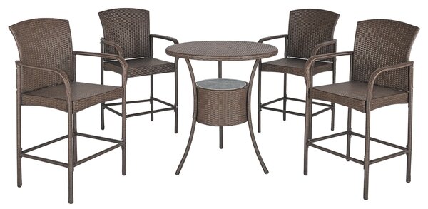 Outsunny Set Relax Giardino 5 Pezzi: Tavolino 4 Sedie Alte in Rattan Sintetico, Secchiello Ghiaccio Integrato, Arredo Esterno Elegante - Marrone|Aosom
