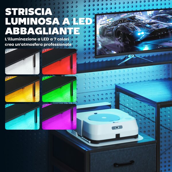 HOMCOM Scrivania Gaming con Spazi Portaoggetti e 2 Supporti per Monitor, in Legno e Acciaio, 165x80x91.5 cm, Nero | Aosom Italy