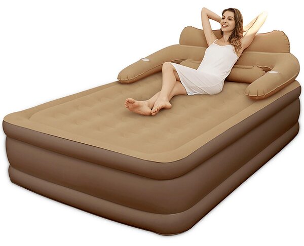 Materasso gonfiabile per 2 persone - Letto ad aria per campeggio - Altezza 48 cm - Realizzato in PVC floccato, morbido e delicato sulla pelle - Adatto per interni ed esterni - Colore marrone
