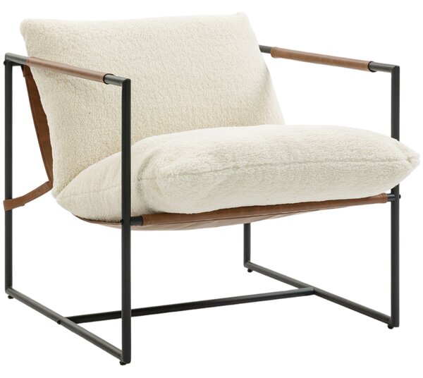 HOMCOM Poltrona salotto, imbottita in tessuto bouclé, ampia seduta e struttura in acciaio, 77x91x80cm, Crema | Aosom Italy