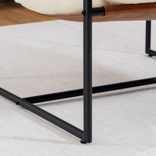 HOMCOM Poltrona salotto, imbottita in tessuto bouclé, ampia seduta e struttura in acciaio, 77x91x80cm, Crema | Aosom Italy