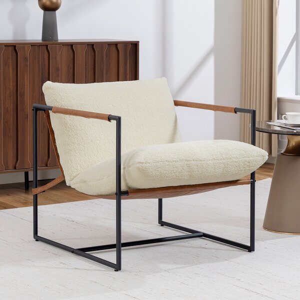 HOMCOM Poltrona salotto, imbottita in tessuto bouclé, ampia seduta e struttura in acciaio, 77x91x80cm, Crema | Aosom Italy