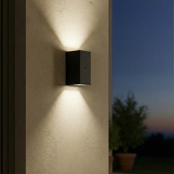 Applique Rettangolare 2xGU10 con Sensore Crepuscolare IP65 - Nera