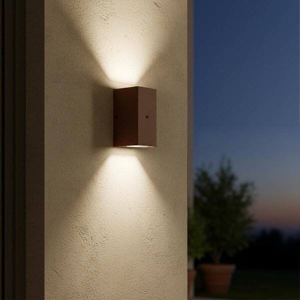 Applique Rettangolare 2xGU10 con Sensore Crepuscolare IP65 - Corten