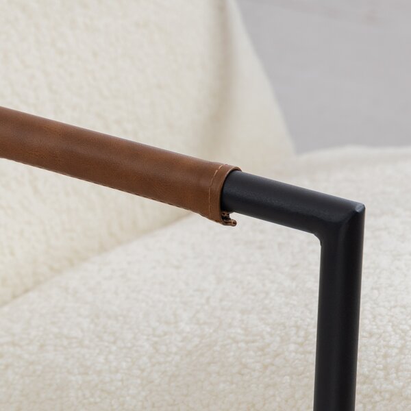 HOMCOM Poltrona salotto, imbottita in tessuto bouclé, ampia seduta e struttura in acciaio, 77x91x80cm, Crema | Aosom Italy