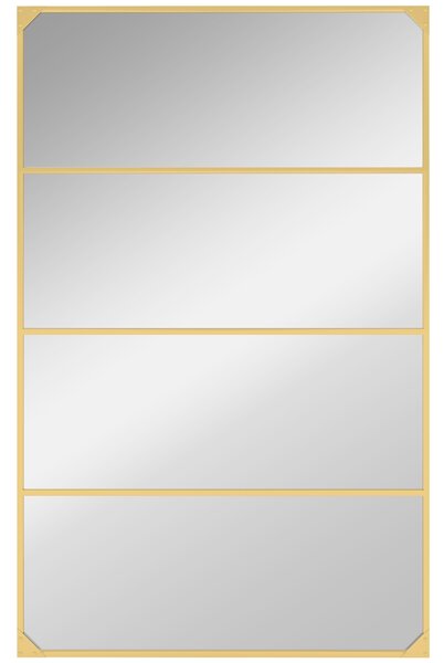 HOMCOM Specchio da parete stile vetrata rettangolare industriale, orizzontale o verticale con 4 ganci, in metallo dorato 109 x 69 cm | Aosom Italy
