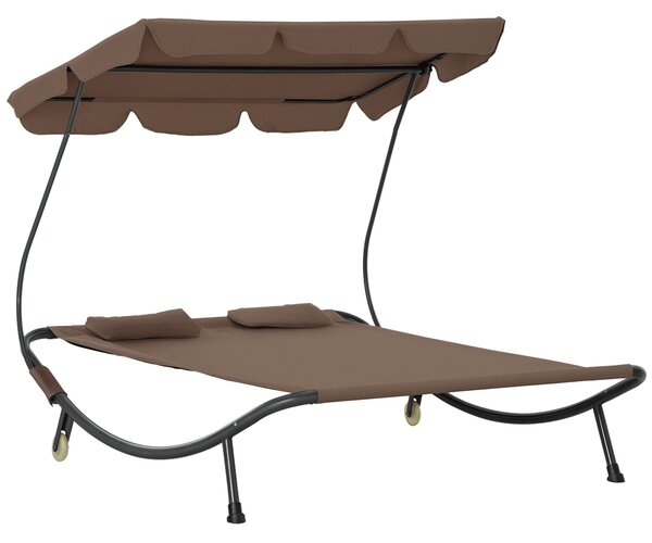 Outsunny Lettino Matrimoniale 2 Posti Parasole Regolabile da Esterno e Giardino 200x170 x134cm Marrone|Aosom