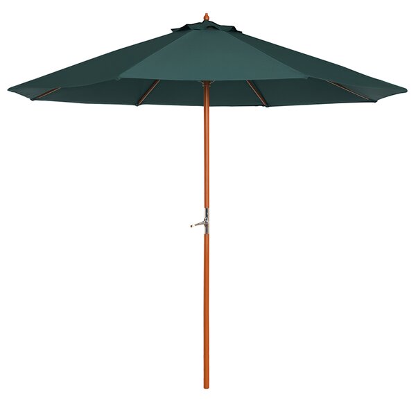 Outsunny Ombrellone da giardino in legno di pioppo, copertura di poliestere Verde, Stabile, Anti-UV, Ø270 x 250cm