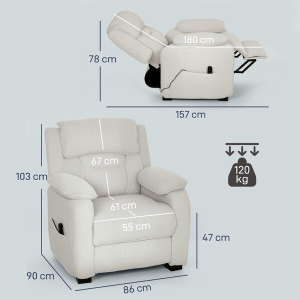 HOMCOM Poltrona Reclinabile 150° con Poggiapiedi, Telecomando e Tasca Laterale, Sedia Elettrica in Effetto Velluto, 86x90x103 cm, Beige | Aosom Italy