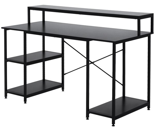 HOMCOM Scrivania per computer con scaffale tappettini regolabili Tavolo pc moderno per casa ufficio nero 140 x 60 x 93cm|Aosom