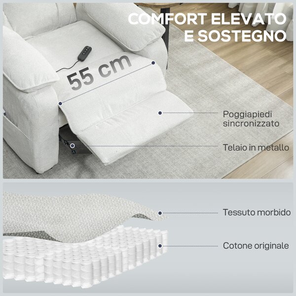 HOMCOM Poltrona Reclinabile 150° con Poggiapiedi, Telecomando e Tasca Laterale, Sedia Elettrica in Effetto Velluto, 86x90x103 cm, Beige | Aosom Italy