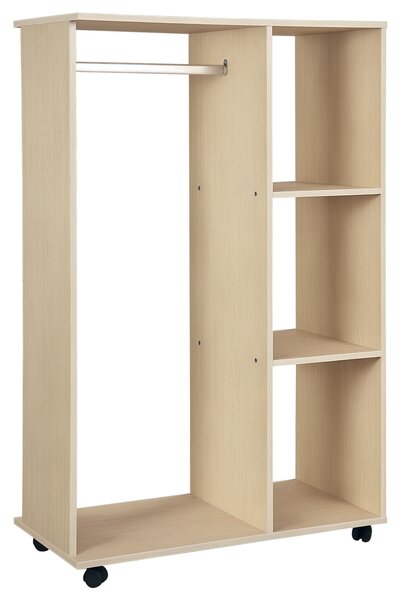 HOMCOM Stand Appendiabiti Mobile con 3 Ripiani in effetto legno e Barra Attaccapanni, Armadio aperto e 4 ruote, 80x40x128 cm, Beige| Aosom Italy