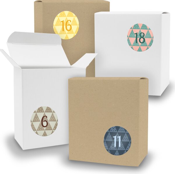 Calendario dell'Avvento da riempire, 24 cubetti assortiti BIANCO MARRONE + adesivi V09 Z24