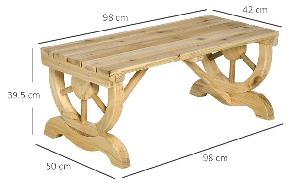 Outsunny Panchina da Giardino 2 Posti a Doghe con Gambe a Ruota di Carro, in Legno, 98x50x39.5 cm, color Legno | Aosom Italy