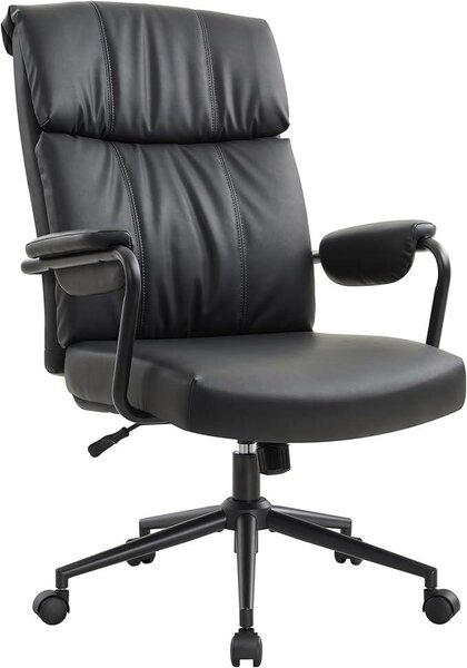 Sedia da ufficio vintage, poltrona da ufficio con supporto lombare, schienale alto, regolabile in altezza, ergonomica, rivestita in ecopelle, ideale per ufficio o soggiorno (nera)