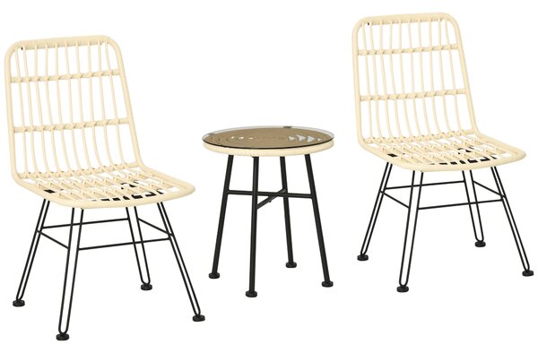 Outsunny Set Tavolino e Sedie da Giardino 3 Pezzi in Rattan PE e Acciaio, Arredo Chic per Esterni e Bistrò - Crema|Aosom