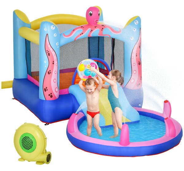 Outsunny Castello Gonfiabile Gigante e Rimbalzante per Bambini 3-8 Anni con Scivolo, Piscina e Gonfiatore 3.6x1.75x1.8m
