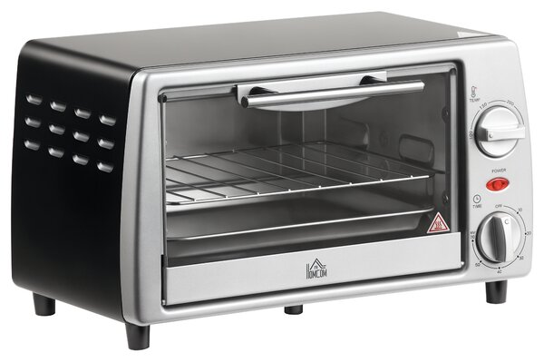 HOMCOM Fornetto Elettrico 10L Temperatura Regolabile e Timer, Griglia e Teglia Incluse, 36.5x26x22cm, Argento Nero|Aosom