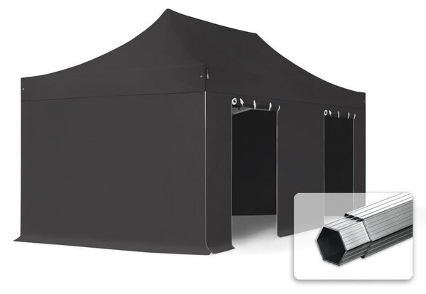 TOOLPORT 3x6m gazebo pieghevole PES con laterali, PROFESSIONAL alluminio, nero
