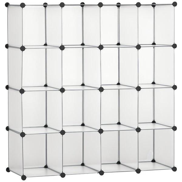 HOMCOM Scarpiera Modulare Trasparente, Salvaspazio, 16 Cubi 30x30x30cm, Plastica PP e Acciaio, 125x32x125cm - Trasparente|Aosom