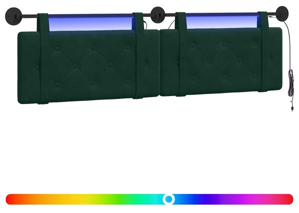 Testiera sospesa Con luce LED Verde Scuro Velluto