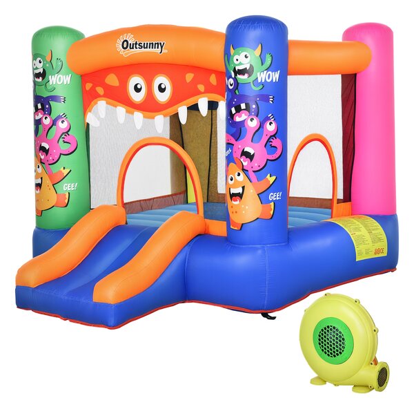 Outsunny Casa Gioco Gonfiabile Gigante per Bambini 3-8 anni Trampolino Rimbalzante Colorato con Scivolo e Canestro 250cmx180cmx175cm|Aosom