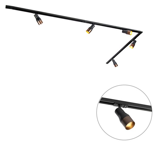 Sistema di illuminazione a binario moderno con 5 faretti nero con bronzo scuro 1 fase - Iconic Kohua