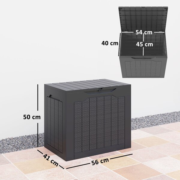 Outsunny Baule da Giardino con Maniglie, Contenitore Porta Attrezzi Impermeabile, 56x41x50 cm, Nero