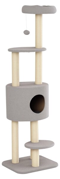 PawHut Tiragraffi per gatti multi-attività albero gatto a 5 livellicon cuccia morbida palla sospesa in sisal peluche|Aosom