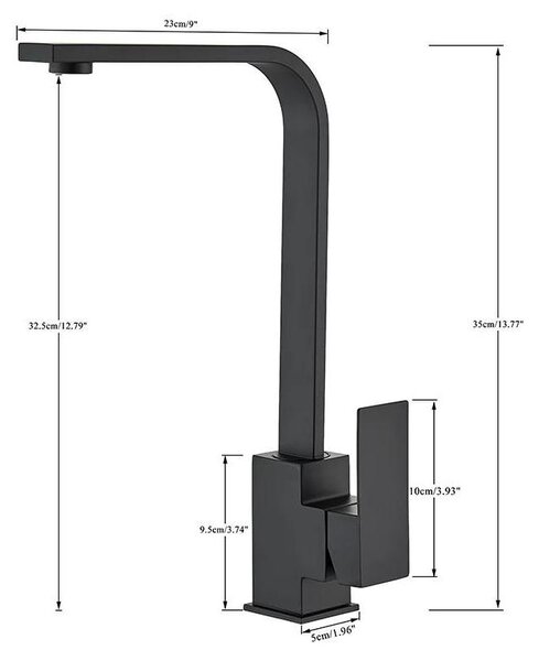 Miscelatore per lavello da cucina - Miscelatore angolare - Bocchetta girevole a 360° - Miscelatore monocomando con controllo acqua calda e fredda - Acciaio inossidabile - Montaggio a incasso con un foro - Colore nero
