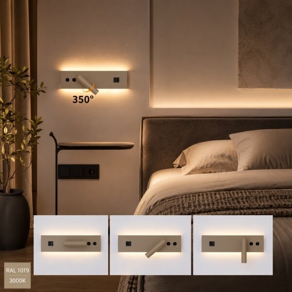 Brilagi-LED Faretto da parete con porta USB NOCTIS LED/3W/230V+LED/9W beige
