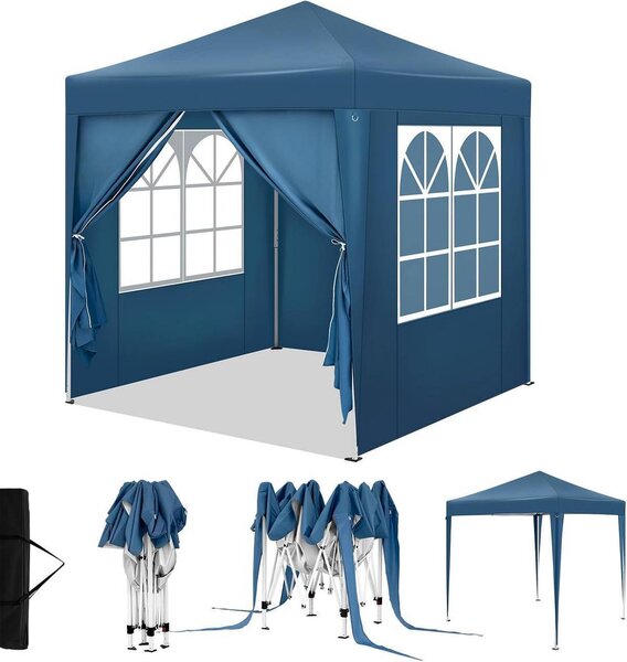 Gazebo WOLTU 2x2 m, con 4 pareti laterali, tendone per feste idrorepellente con protezione UV 50+, blu