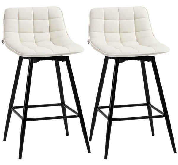 HOMCOM Set 2 Sgabelli da cucina e Bar con Schienale e Poggiapiedi, Sedie Imbottite Alte in Metallo e Velluto, Bianco Crema, 45x47x88 cm|Aosom Italy