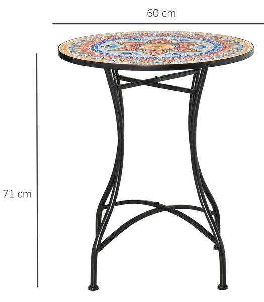Outsunny Tavolino da Giardino, Tavolino da Caffè per Esterni con Piano in Ceramica Mosaico, Struttura in Metallo, per Balcone e Terrazzo, Ø60x71 cm, Rosso, Blu, Bianco | Aosom Italy