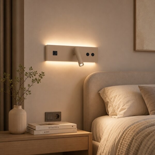 Brilagi-LED Faretto da parete con porta USB NOCTIS LED/3W/230V+LED/9W beige
